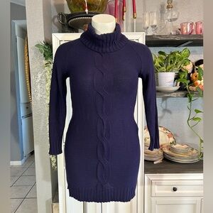 Large Navy Blue Turtleneck Sweater Mini Dress Fitted Stretchy‎ Bodycon